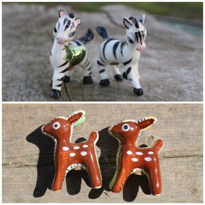 Vintage Napco Kitschy Patchwork Spotted Deer & Zebra Salt and Pepper Shakers
